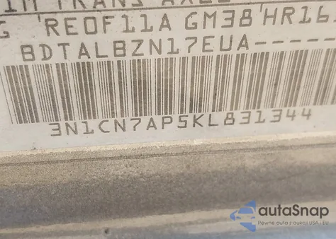 2019 Nissan Versa 1.6 Sv from USA, damaged, VIN 3N1CN7AP5KL831344